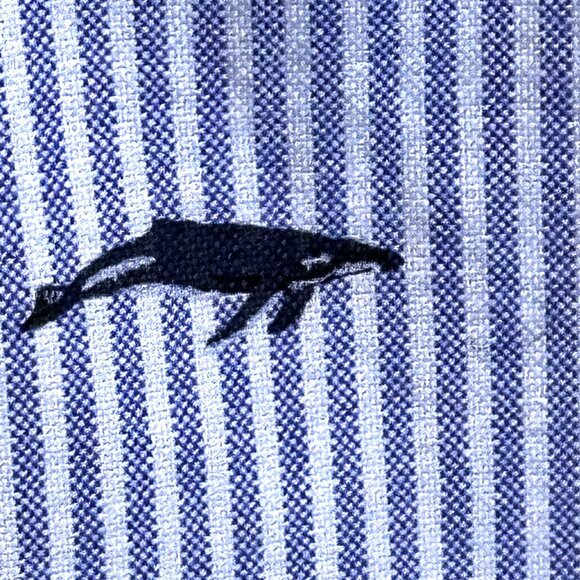 J Crew  Short Sleeve Blue‎ Striped Whale Embroidered Button Down Shirt Size Med - Picture 7 of 14